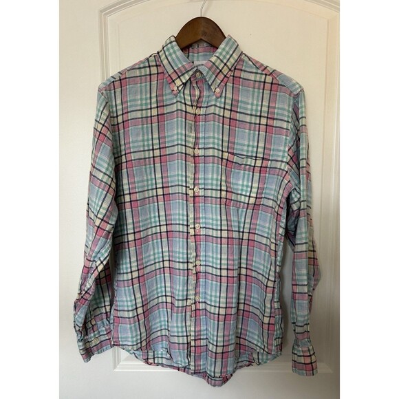 Brooks Brothers Mens Medium All Irish Linen Button Down Shirt Pastel Plaid - Picture 2 of 12
